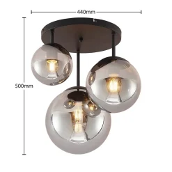 Lindby plafondlamp Teeja, rook, 3-lamps, Ø47cm, glas, E27