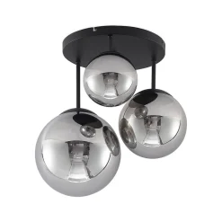 Lindby plafondlamp Teeja, rook, 3-lamps, Ø47cm, glas, E27