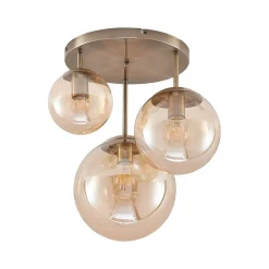 Lindby plafondlamp Teeja, amber, 3-lamps, Ø47cm, glas, E27