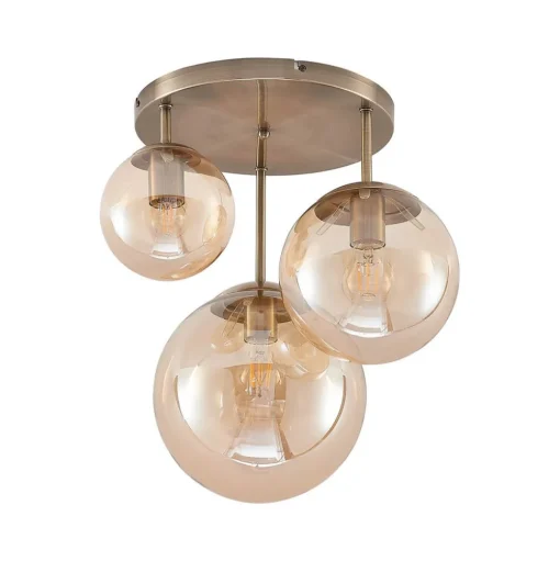 Lindby plafondlamp Teeja, amber, 3-lamps, Ø47cm, glas, E27