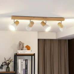 Lindby plafondlamp Thorin, 67 cm, 4-lamps, wit, hout, E14