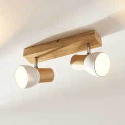 Lindby plafondlamp Thorin, 27 cm, 2-lamps, wit, hout, E14