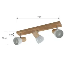 Lindby plafondlamp Thorin, 47 cm, 3-lamps, wit, hout, E14