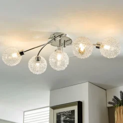 Lindby plafondlamp Ticino, 65 cm, 5-lamps, metaal, glas