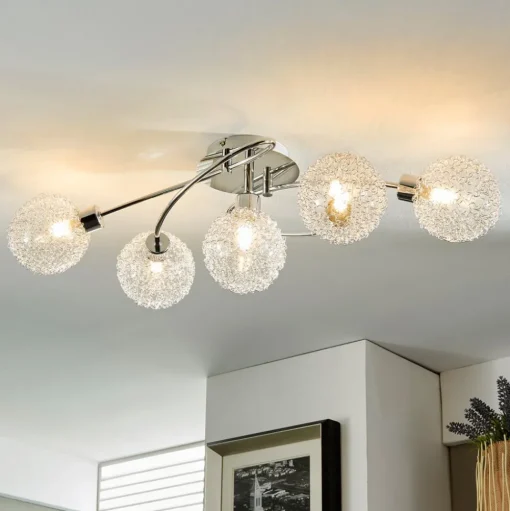 Lindby plafondlamp Ticino, 65 cm, 5-lamps, metaal, glas