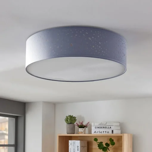 Lindby plafondlamp Umma, grijs, stof, Ø 50 cm, E27