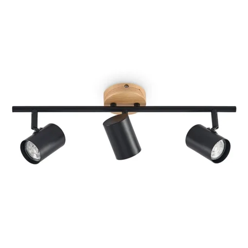 Lindby plafondlamp Xiomara, 3-lamps, 68 cm lang, hout