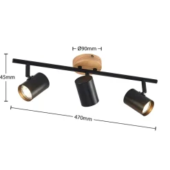 Lindby plafondlamp Xiomara, 3-lamps, 68 cm lang, hout