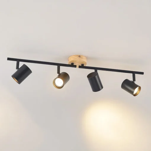 Lindby plafondlamp Xiomara, 4-lamps, 68 cm lang, hout
