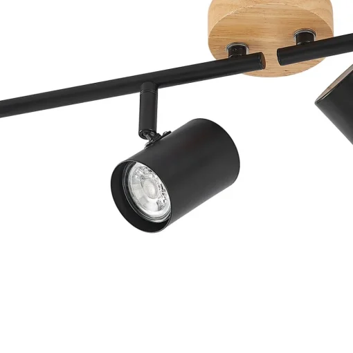 Lindby plafondlamp Xiomara, 4-lamps, 68 cm lang, hout