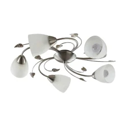 Lindby plafondlamp Yannie, 5-lamps, 60cm, nikkel/wit, glas