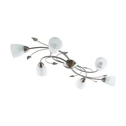 Lindby plafondlamp Yannie, 6-lamps, 106 cm, nikkel/wit, glas