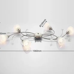 Lindby plafondlamp Yannie, 6-lamps, 106 cm, nikkel/wit, glas