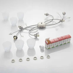 Lindby plafondlamp Yannie, 6-lamps, 106 cm, nikkel/wit, glas