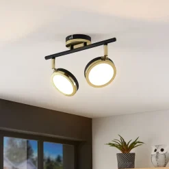 Lindby plafondspot Alsani, 2-lamps, staal, zwart, goud