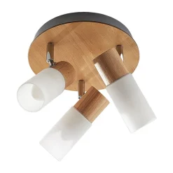 Lindby plafondspot Christoph, 20 cm, 3-lamps, hout, rondel