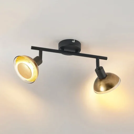 Lindby plafondspot Erin, zwart/goud, 2-lamps, glas