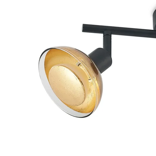 Lindby plafondspot Erin, zwart/goud, 2-lamps, glas