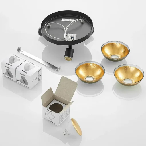 Lindby plafondspot Erin, zwart/goud, Ø 22 cm, glas