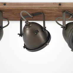 Lindby plafondspot Farovi, zwart, 44 cm, 3-lamps, hout, GU10