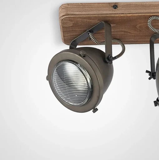 Lindby plafondspot Farovi, zwart, 44 cm, 3-lamps, hout, GU10