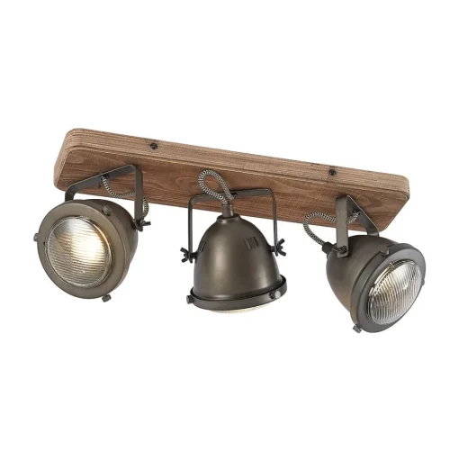 Lindby plafondspot Farovi, zwart, 44 cm, 3-lamps, hout, GU10
