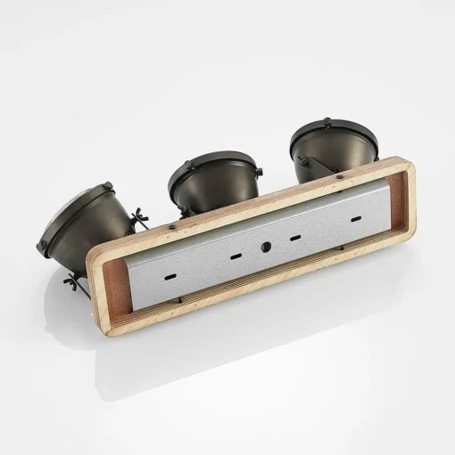 Lindby plafondspot Farovi, zwart, 44 cm, 3-lamps, hout, GU10