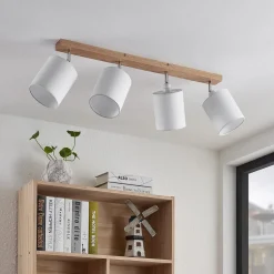 Lindby plafondspot Imarin, 81 cm, wit, 4-lamps, hout