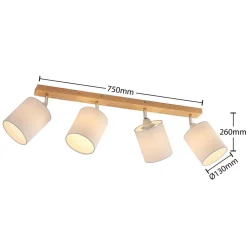 Lindby plafondspot Imarin, 81 cm, wit, 4-lamps, hout