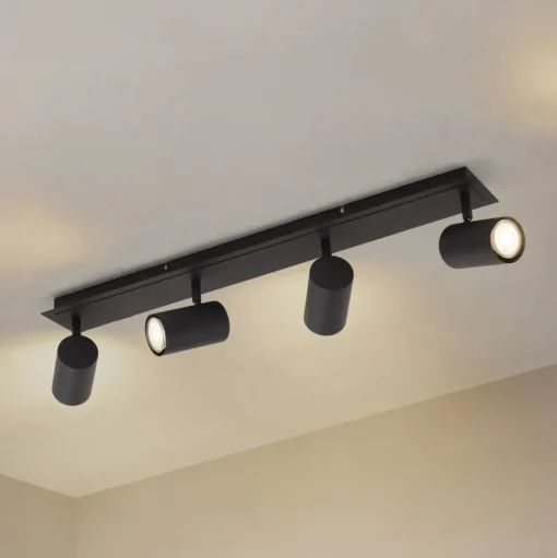 Lindby plafondspot Joffrey, 70 cm, zwart, 4-lamps, GU10