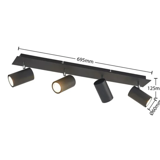 Lindby plafondspot Joffrey, 70 cm, zwart, 4-lamps, GU10