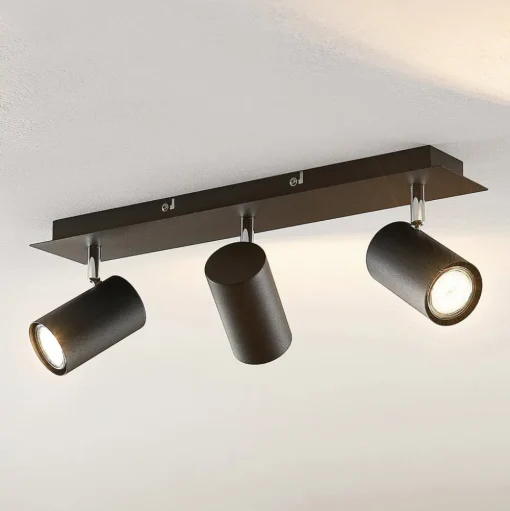 Lindby plafondspot Joffrey, 49cm, zwart, 3-lamps, GU10