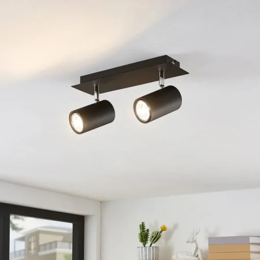 Lindby plafondspot Joffrey, 31 cm, 2-lamps, zwart, GU10