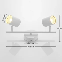 Lindby plafondspot Jorell, wit, 32 cm, 2-lamps, metaal, GU10