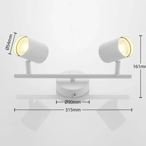 Lindby plafondspot Jorell, wit, 32 cm, 2-lamps, metaal, GU10