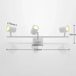 Lindby plafondspot Jorell, wit, 55 cm, 3-lamps, metaal, GU10