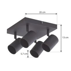 Lindby plafondspot Jorell, zwart, 20 cm, 4-lamps.
