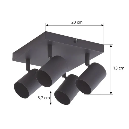 Lindby plafondspot Jorell, zwart, 20 cm, 4-lamps.