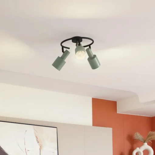 Lindby plafondspot Ovelia, groen/zwart, 3-lamps, E27