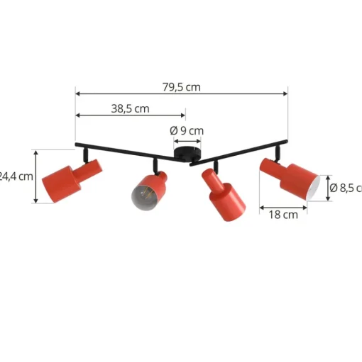 Lindby plafondspot Ovelia, oranje/zwart, 4-lamps, E27