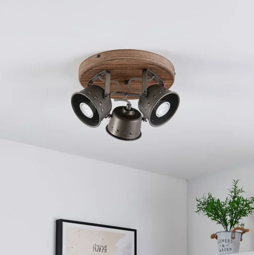 Lindby plafondspot Rubinjo, Ø 31 cm, 3-lamps, hout, GU10