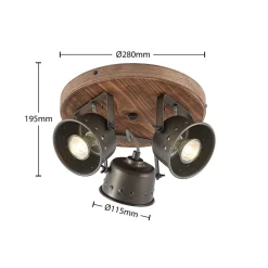 Lindby plafondspot Rubinjo, Ø 31 cm, 3-lamps, hout, GU10