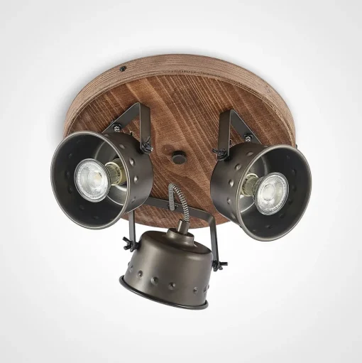 Lindby plafondspot Rubinjo, Ø 31 cm, 3-lamps, hout, GU10