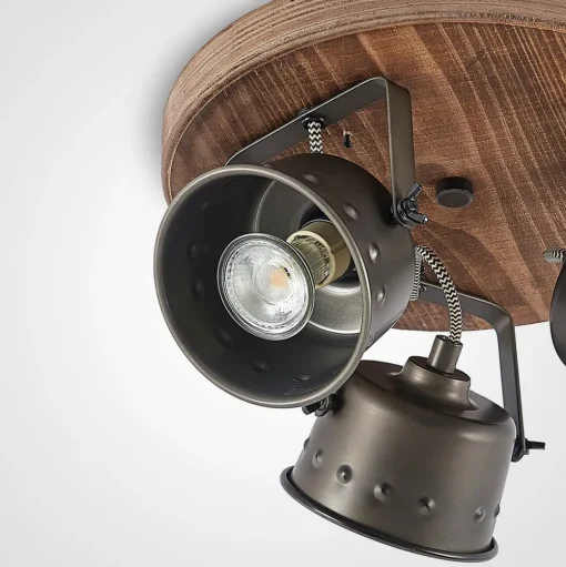 Lindby plafondspot Rubinjo, Ø 31 cm, 3-lamps, hout, GU10