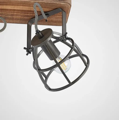 Lindby plafondspot Rutger, 36cm, 2-lamps, hout, kooi, E14