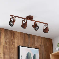 Lindby plafondspot Scabra, 63 cm, roestbruin, 4-lamps, metaal