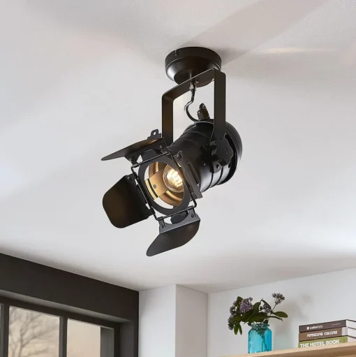 Lindby plafondspot Tilen, 1-lamp, zwart, metaal, 38cm