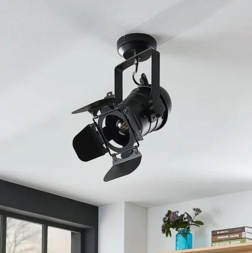 Lindby plafondspot Tilen, 1-lamp, zwart, metaal, 38cm