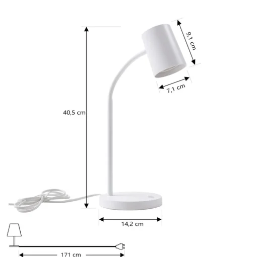 Lindby Radka tafellamp, wit, kunststof, GU10, flexibele arm