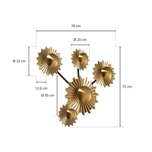 Lindby Senmia wandlamp in goud, 5-lamps